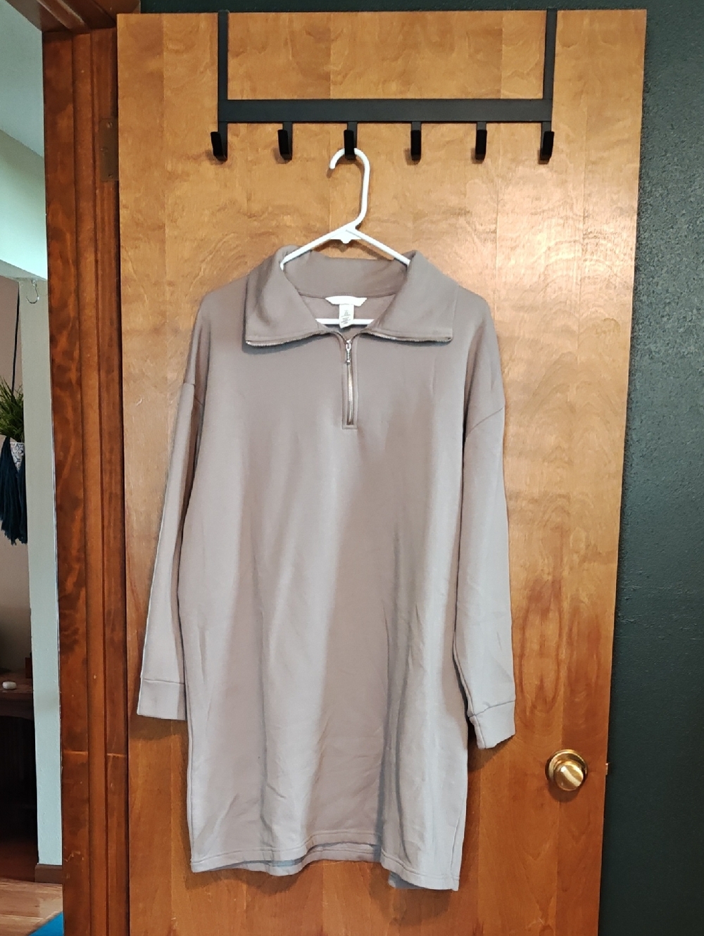 H&M Long Sleeve Half-Zip Sweatshirt Dress - Taupe